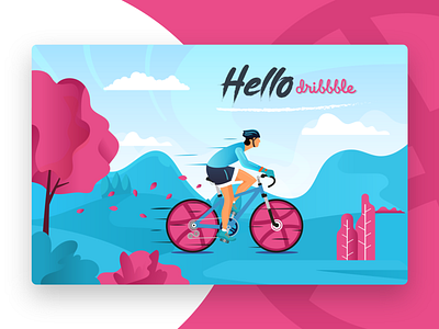 Hello Dribbble bike bike ride hello hello dribbble illustration ui ux vector