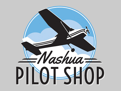 Nashua Pilot Shop logo airplane clouds flat logo pilot plane type vector