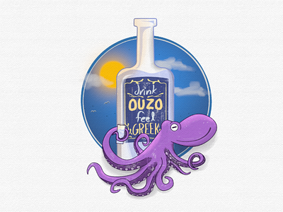 Drink ouzo feel Greek! greece greek summer illustration infinite painter octopus ouzo sea sky summer