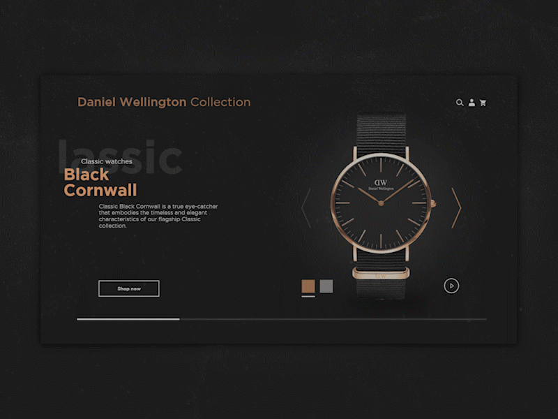 Watches Collection banner animation black dark theme design e commerce interactive design motion design ui ux watches web web store webdesign