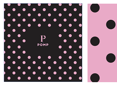 Pomp Logo Design black design feather icon logo pink polka dot polkadots
