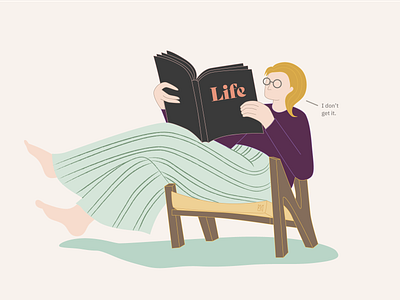Life book chair glasses illustration illustrator life reading reading book vector woman