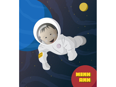 Baby astronaut asian astronaut baby boy earth illustration illustrator pig retro space vector