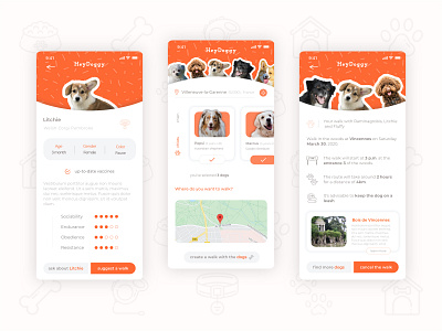 Daily UI - HeyDoggy app app design application dailyui design dog dog app doggy dogs find meet dog mobile mobile app mobile ui mobile ui design route ui vector walk walking app