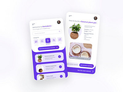 Homakers app app app design application coconut daily ui decoration design diy mobile app mobile app design mobile ui plant tutorial ui video video player violet