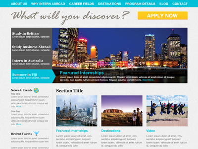 Website layout for an Internship website design travel ui web website