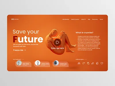 Cryonics | Future life 3d artificial intelligence concept creative design experiment human illustration landing landing page life minimal modern life orange ui ui design uiux web web design website