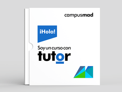 Caja curso con tutor branding design flat logo web