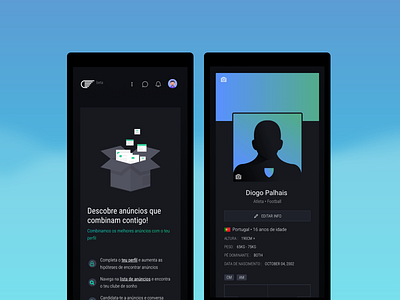 Sportransfers profile & onboard app black clean dark dark app design gradient interface landing onboarding profile responsive ui user ux