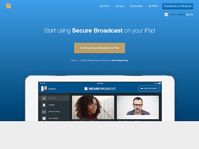 Secure Broadcast Customer Portal blue download ipad ui ux website