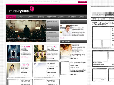 Fleshing it out black pink wireframes
