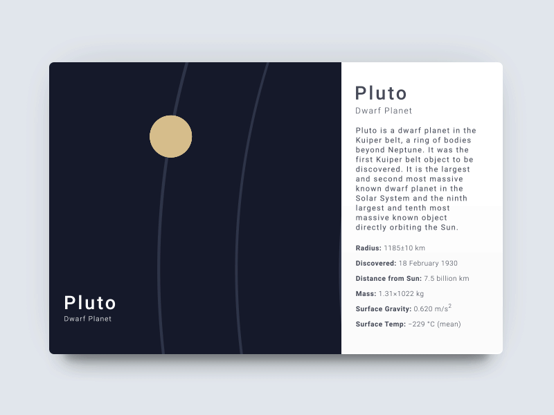 Pluto Info Card animation app design flat gif google illustration material mobile motion ui vector