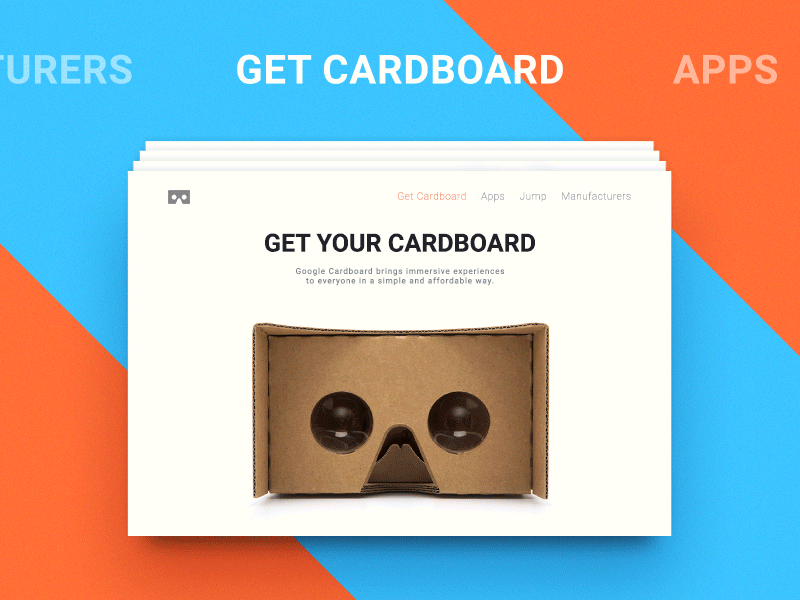 Google Cardboard Card Stack animation cardboard design flat gif google material motion ui ux vector