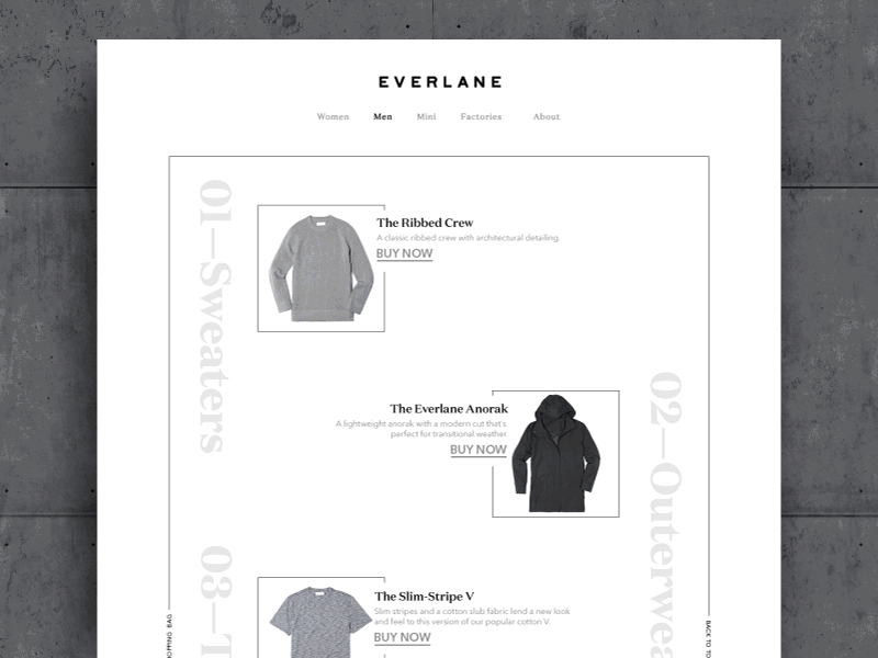 Everlane — Parallax animation design everlane flat gif interface layout minimal mockup motion ui web