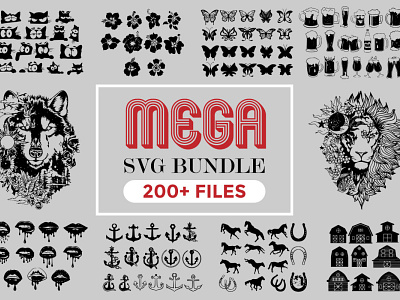 The Mega SVG Bundle angel animal cat dog faith husky dog infinity music owl sugar skull svg svg bundles svg collection wolf