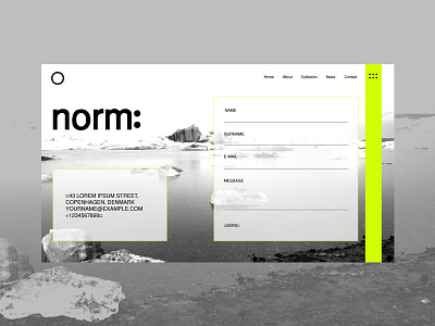 NORM - Contact black and white contact contact form contact page design lime minimal neon ui ux web design
