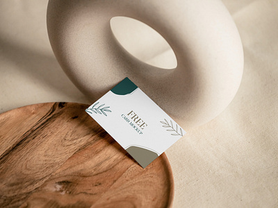 Free Card on Wooden Plate Mockup