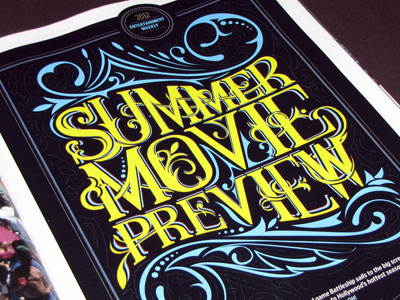 Summer Movie Preview august entertainment illustration july june magazine may movie season summer typography