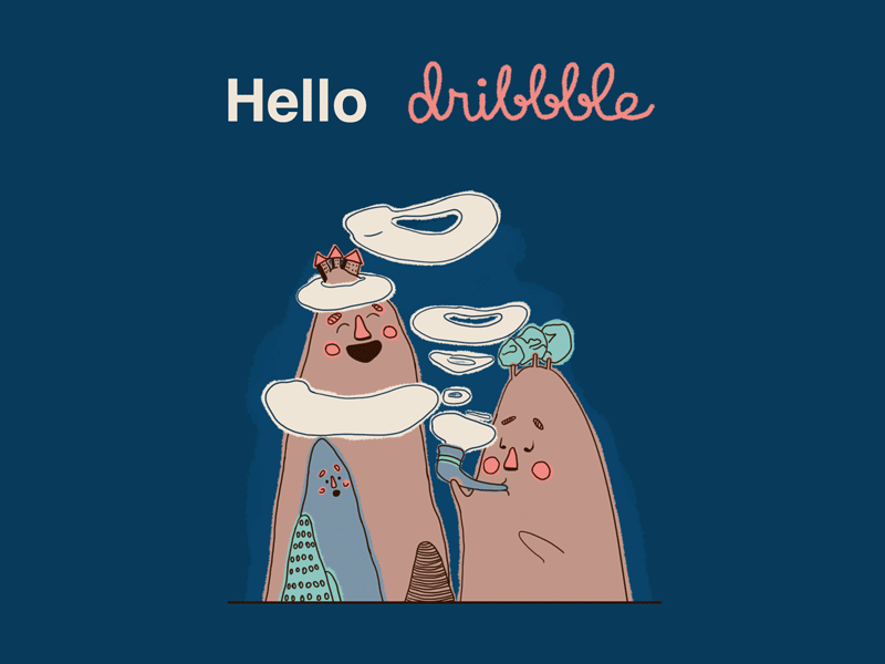 Hello Dribble! animated illustration animation art colors debut design digital flat flat animation gif gif art hello dribbble hello dribble illustrator motion motion art mountains photoshop