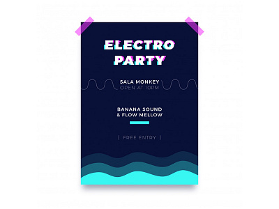 Abstract glitch party poster template ads banner brochure card corporate design download electronic music flyer free freepik glitch glitch effect party poster print resource template vector wave