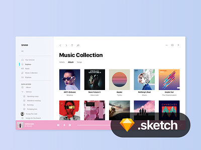 Freebie: Windows 10 Project NEON Groove Music UI album artist free freebies icons microsoft music resources sketch song ui windows