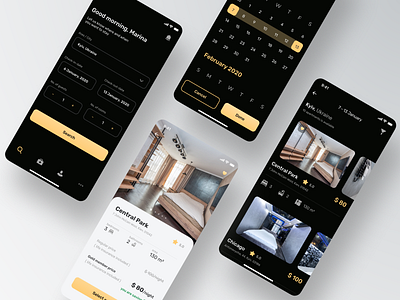 Luxury rent apartment app apartment black calendar figma gold luxury mobile rent rental app submit