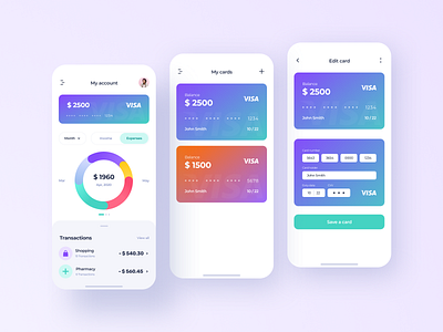 Finance app / Concept balance banking blue card design expenses figma finance gradient green income mobile money pharmacy shopping transaction ui ux vector wallet