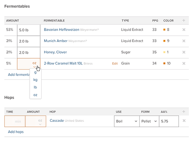 Brewtoad Selectable Units beer custom inputs form elements forms hops input ui web