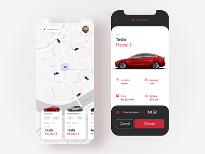 Tesla Car Sharing App app car carsharing design map minimal sharing taxi tesla ui ux