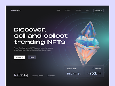 NFT - Discover, sell and collect 3d bitcoin blockchain blur clean crypto cryptocurrency dark defi design ethereum exchange nft ui ux web