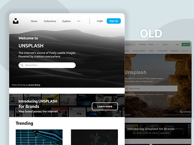 Redesign Of Unsplash website branding clean dark dark mode design flat minimal ui ux web