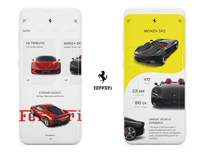 Ferrari - Mobile App Concept adobe illustrator app design branding car app design ferrari minimal mobile app sportscar ui ui concept ux ux ui web design website