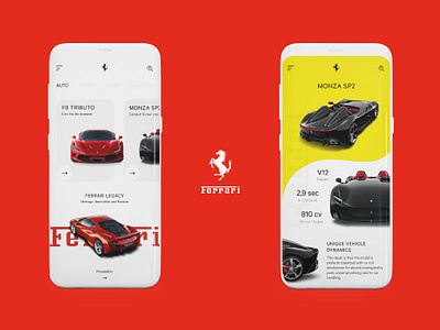 Ferrari - Mobile App Concept (Red) adobe illustrator app app design branding car app design minimal sportscar ui ux web design website