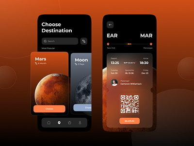 SpaceX mobile app for interplanetary travel - concept concept cosmos design mars mobile modern planet space spacex travel ui