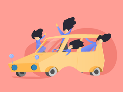 Friends on wheels car character character design character illustration friends fun illustration ride vector wheel