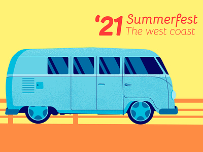 Summer Van beach beach party caravan chill flat illustration minimal nostalgia summer summer camp trip van vector vw wheels
