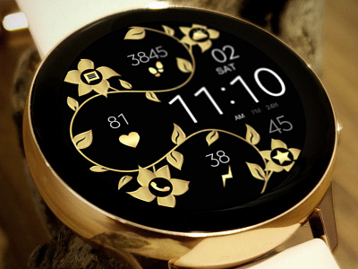 Gold Flower Digital Watch Face