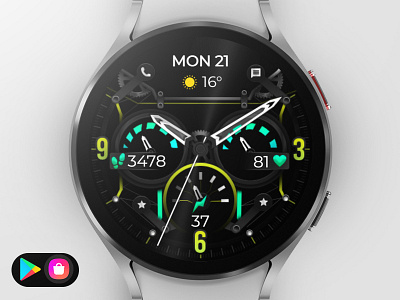 Sporty Watch Face analog black classic colors design graphic design illustration samsung smartwatch sport technology ui watch watchface wear os