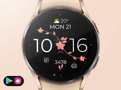 Minimal Flower Watch Face black bloom design digital flower graphic design illustration minimal rose gold samsung smartwatch technology ui watch watchface wear os