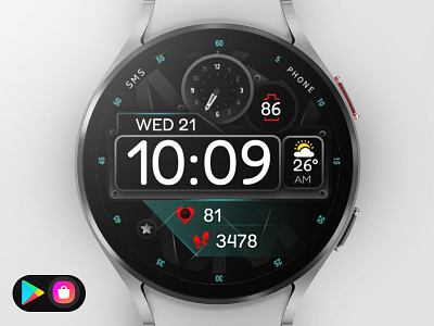 Modern and Sporty Watch Face black cyber design digital futuristic graphic design illustration modern samsung smartwatch sport technology ui watch watchface wear os