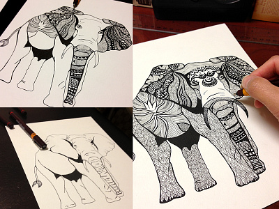 Tribal Elephant Illustration Process