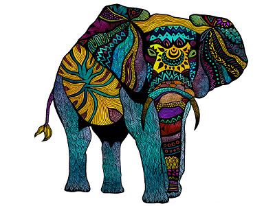 Elephant of Namibia - Finalized abstract elephant ethnic illustration multicolor photoshop pom graphic design rapidograph tribal