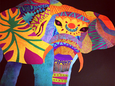 Whimsical Elephant animal art bold bright colorful elephant illustration linear multicolor tribal whimsical
