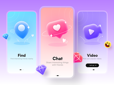 Social Mobile App onboarding screen app dating dispersion gradient icon make friends mobile social ui ux