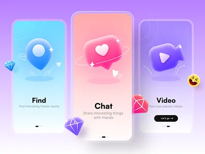 Social Mobile App onboarding screen app dating dispersion gradient icon make friends mobile social ui ux