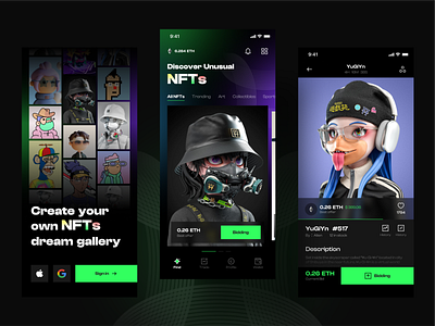 NFT Marketplace App. app banking coin cryptoart design ethereum futuristic mobile nft token ui ux