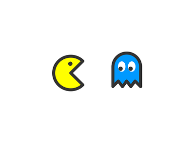 pac-man & ghost flat gaming icon illustration line pacman retro