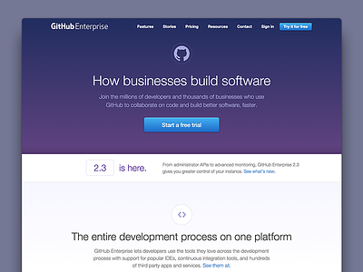 Enterprise Home Page Update - Phase 1 enterprise github landing page octicons web design