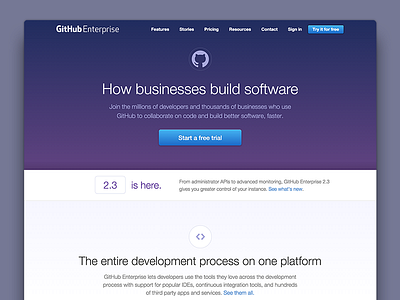 Enterprise Home Page Update - Phase 1 enterprise github landing page octicons web design