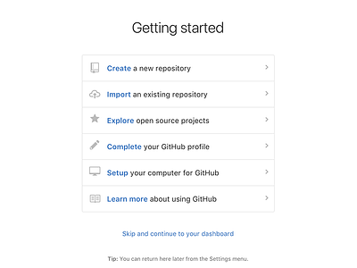 Getting Started page github onboarding product design